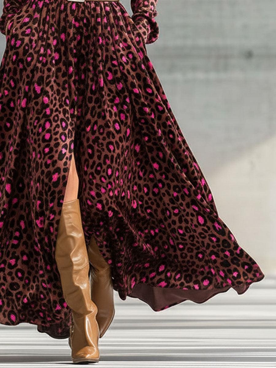 Bold Pink Leopard Print Maxi Dress
