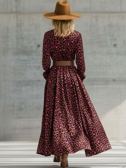 Bold Pink Leopard Print Maxi Dress