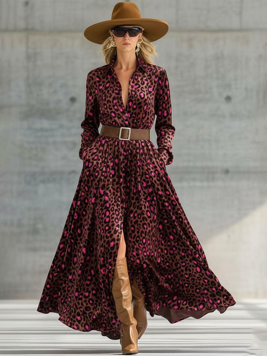 Bold Pink Leopard Print Maxi Dress