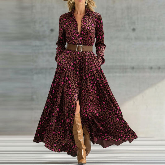 Bold Pink Leopard Print Maxi Dress