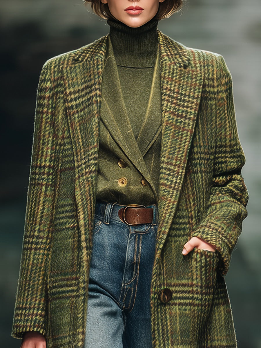 Retro Plaid Long Woolen Coat