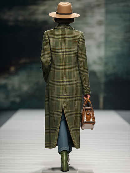 Retro Plaid Long Woolen Coat