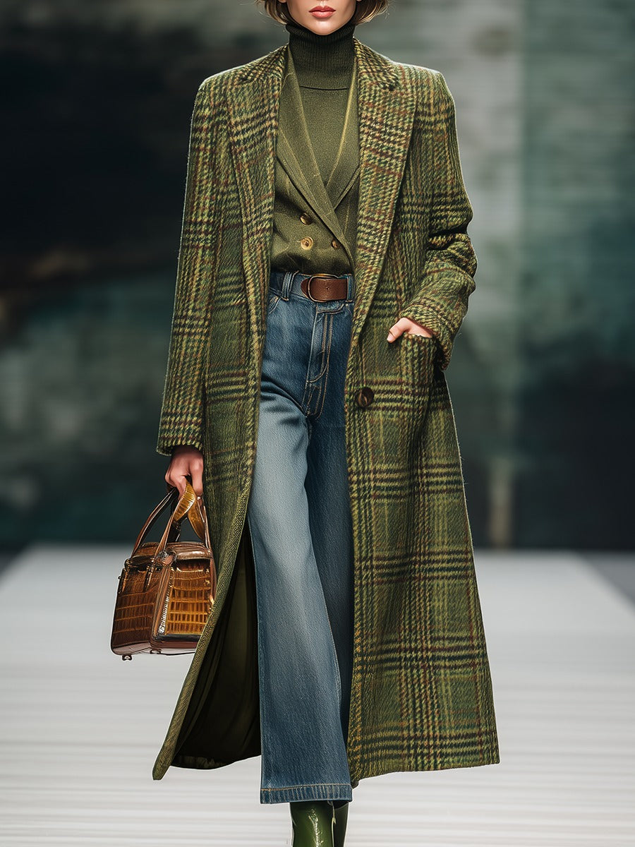 Retro Plaid Long Woolen Coat