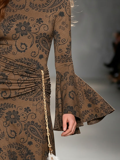 Vintage Western-inspired Paisley Print Faux Suede Maxi Dress