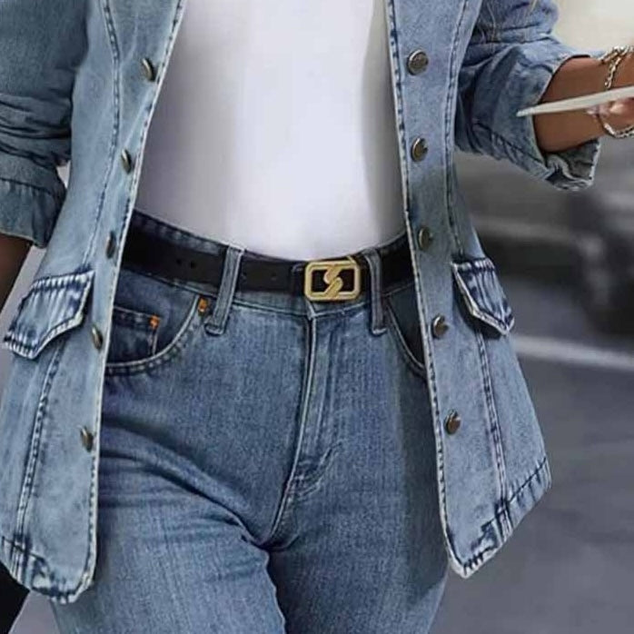 Stylish Collarless Plain Blue Denim Outerwear