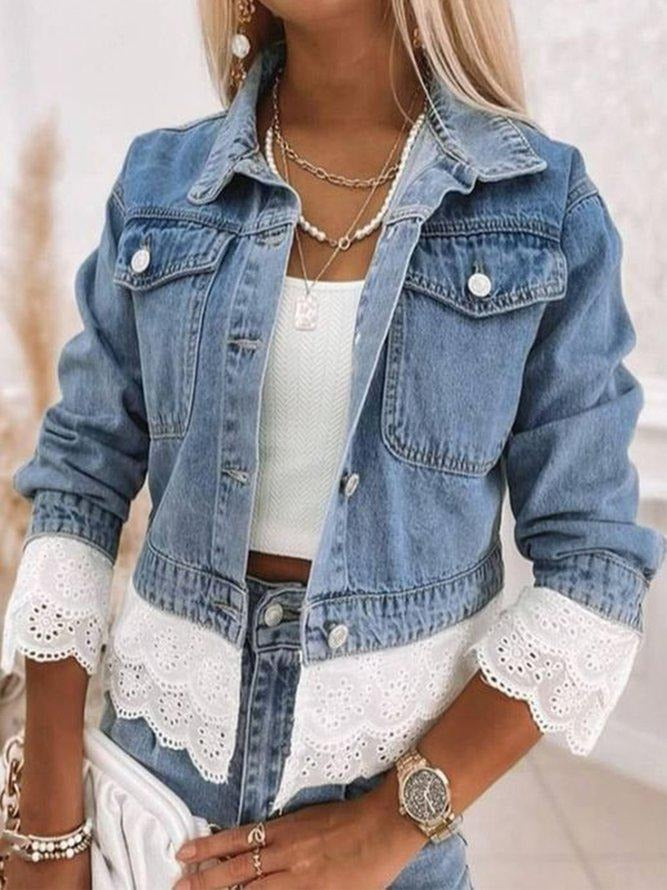 Blue Patchwork Denim Outerwear