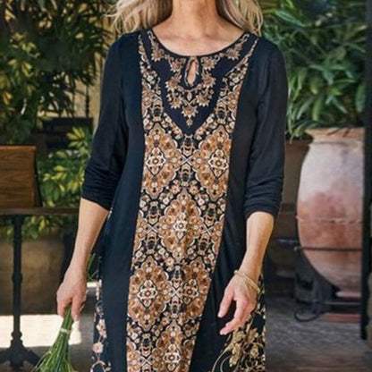 Groovy Black Floral Print Round Neck Maxi Dress