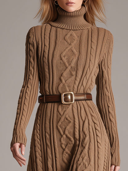 Vintage Turtleneck Long Sleeve Cable Knit Maxi Dress