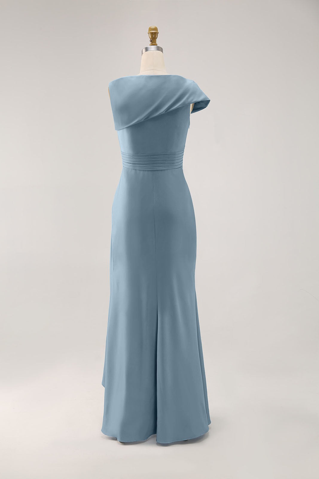 Blue Ruched V Neck Maxi Dress