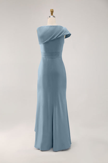 Blue Ruched V Neck Maxi Dress