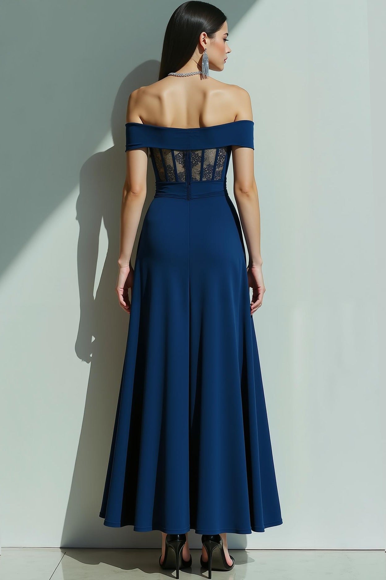 Dress Tight-Fit Navy Shoulder-Fit Dress