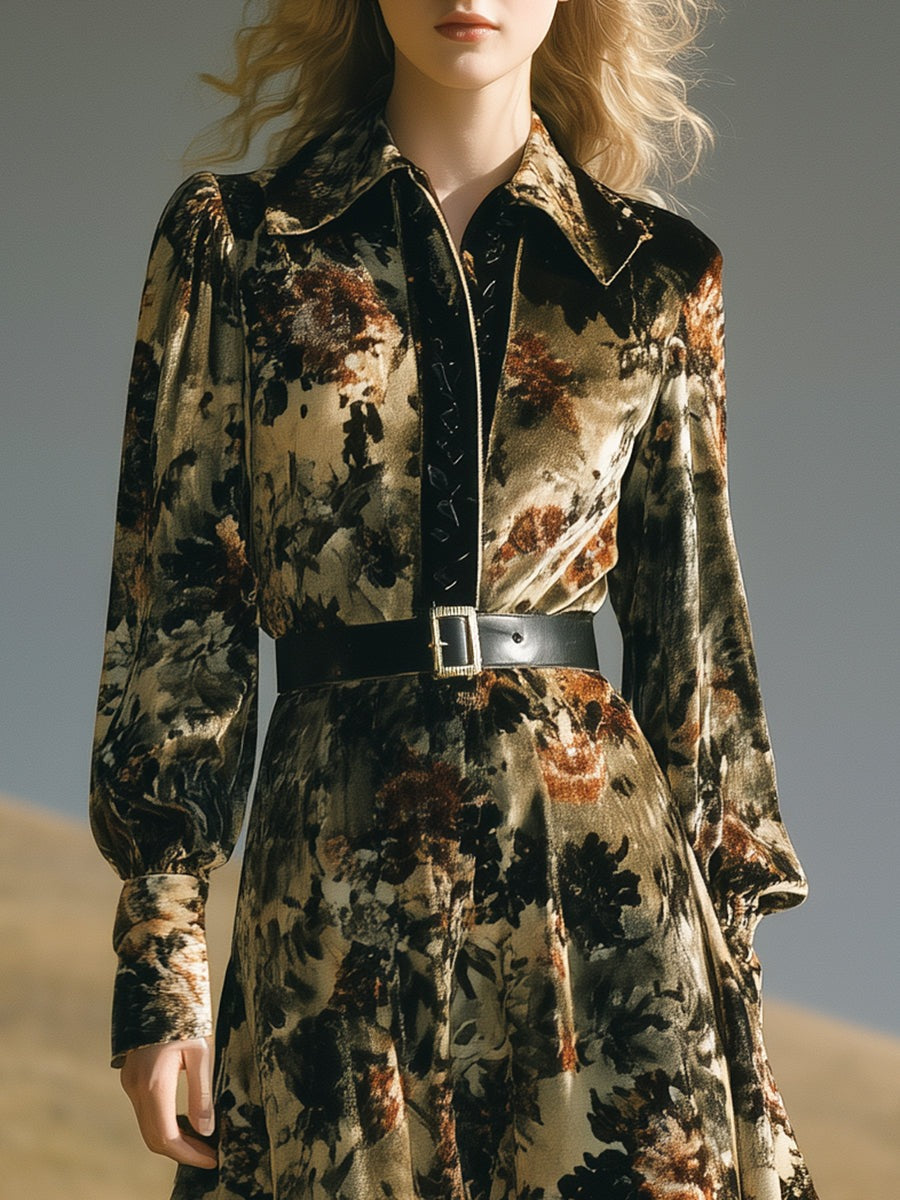 Vintage Western Floral Velvet Maxi Dress