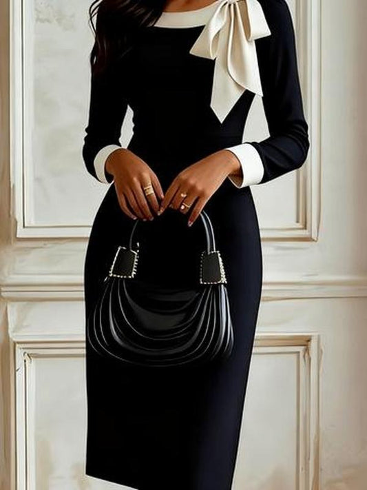 Groovy Black Color Block Long Sleeve Mini Dress