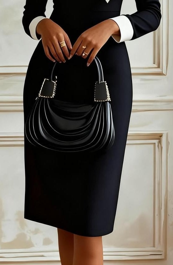 Groovy Black Color Block Long Sleeve Mini Dress