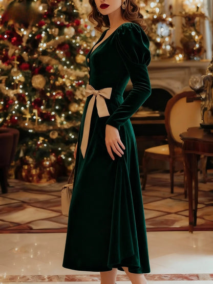 Elegant Green Velvet Maxi Dress