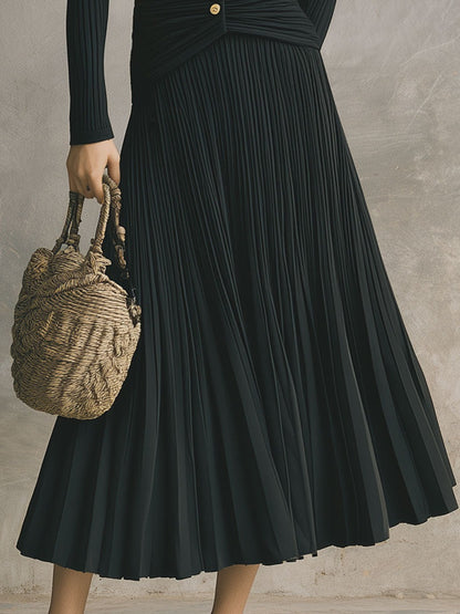 Fashionable Black Lapel Knitted Midi Dress