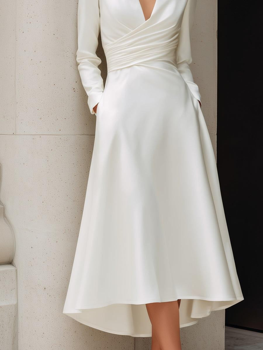 Classic Long Sleeve V-Neck Midi Dress