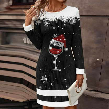 Black & White Christmas Print Knitted Midi Dress