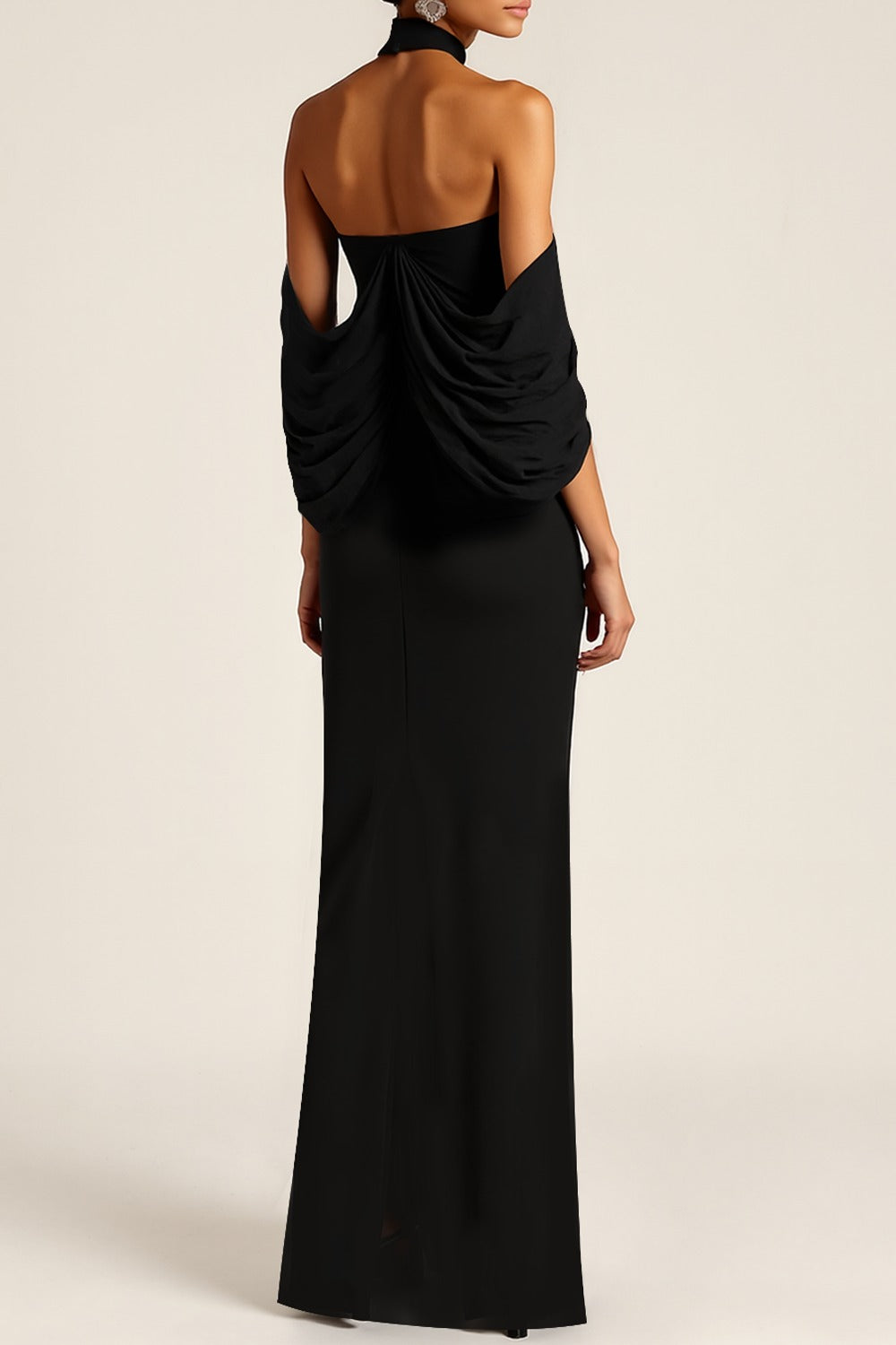 Formal Evening Dress Black Halter Cold Shoulder Maxi Dress