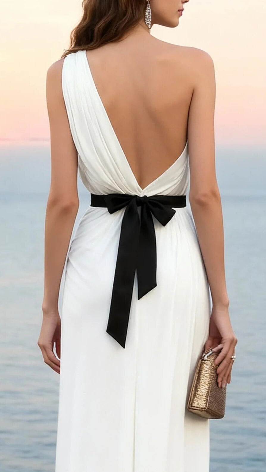 Formal Evening Dress White Sheath One Shoulder Chiffon Maxi Dress