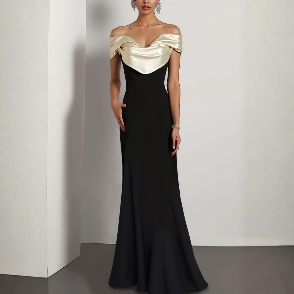 Black Formal Dress Mermaid Off The Shoulder Satin Maxi Dress
