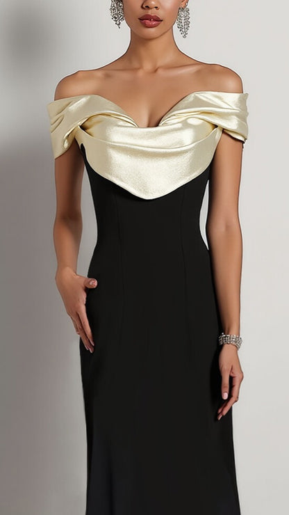 Black Formal Dress Mermaid Off The Shoulder Satin Maxi Dress