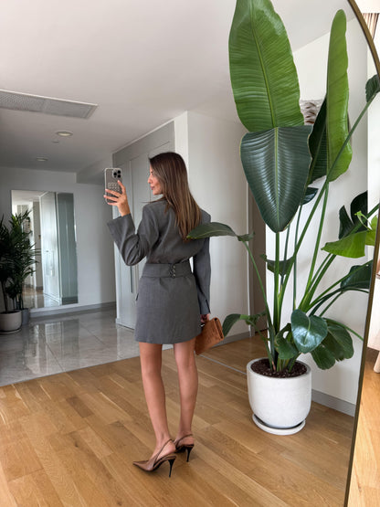 Double-Breasted Blazer Dress With Waist Cinch Detail