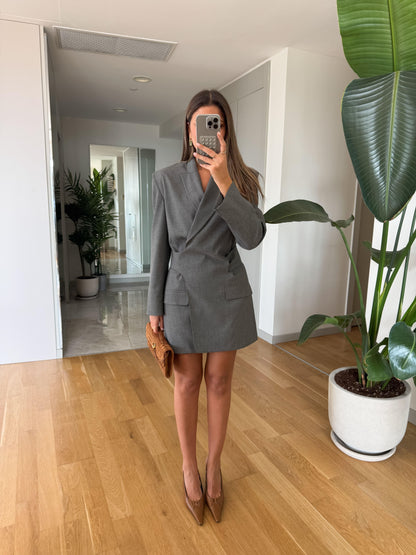 Double-Breasted Blazer Dress With Waist Cinch Detail