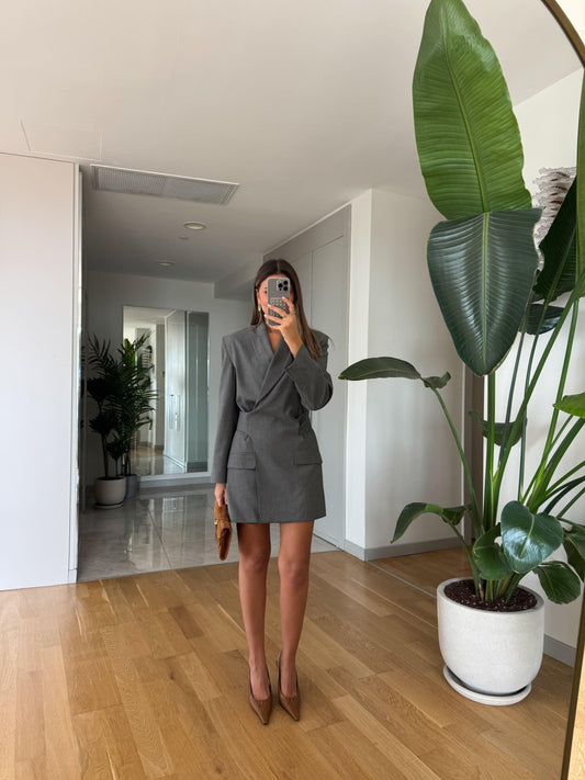 Double-Breasted Blazer Dress With Waist Cinch Detail