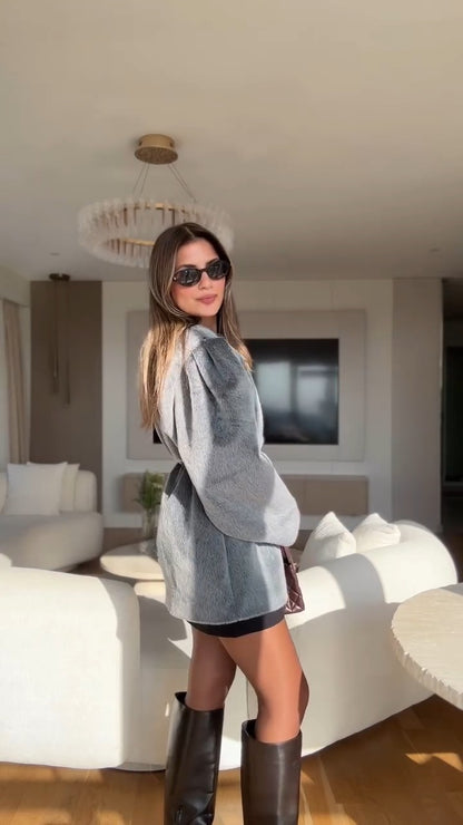 Taupe Faux Fur Cinched-Waist Coat Dress