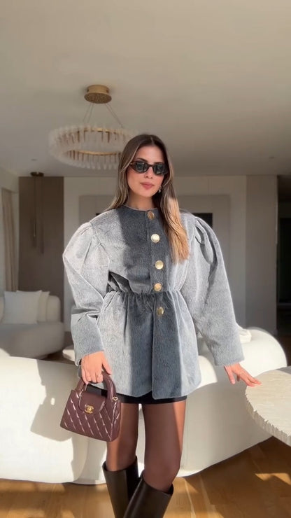 Taupe Faux Fur Cinched-Waist Coat Dress