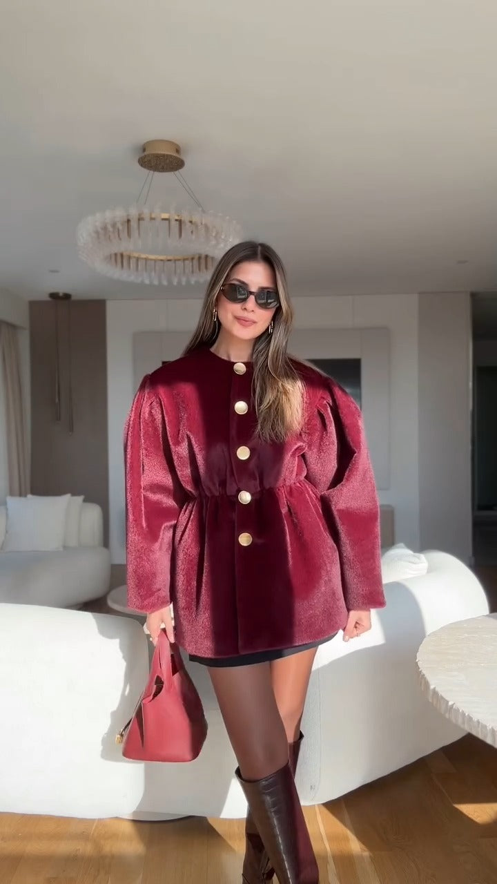 Taupe Faux Fur Cinched-Waist Coat Dress