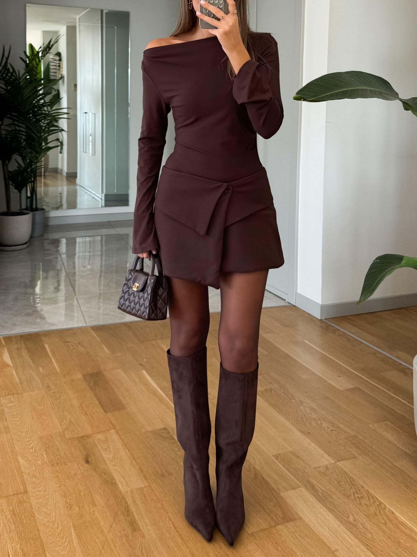Off-Shoulder Asymmetric Mini Dress