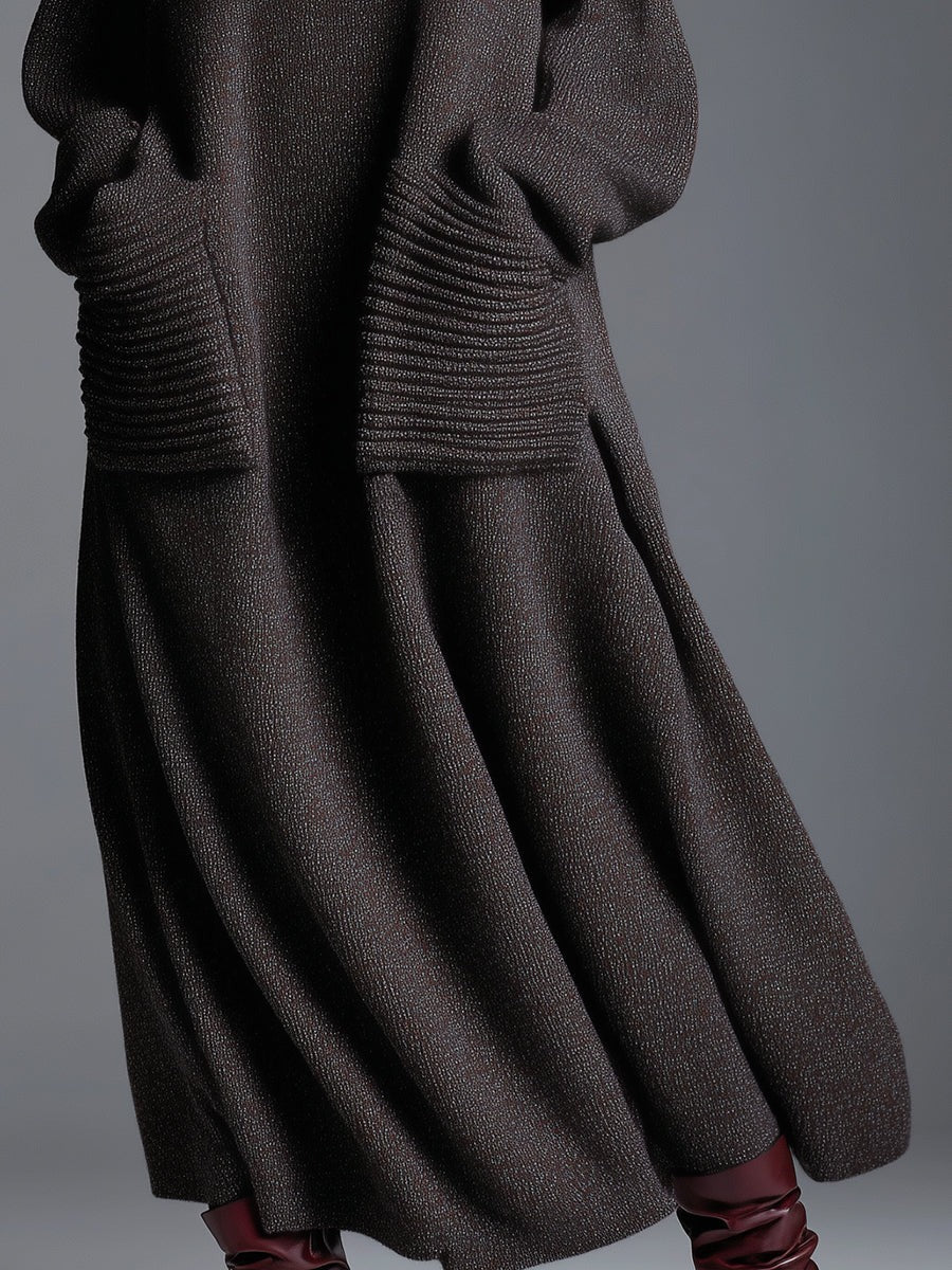High-end Fashionable Loose Neckline Brown Knitted Maxi Dress