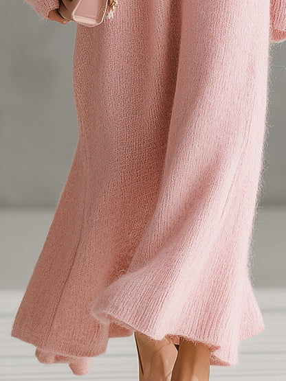 Pink Mohair One-shoulder Loose Maxi Dress