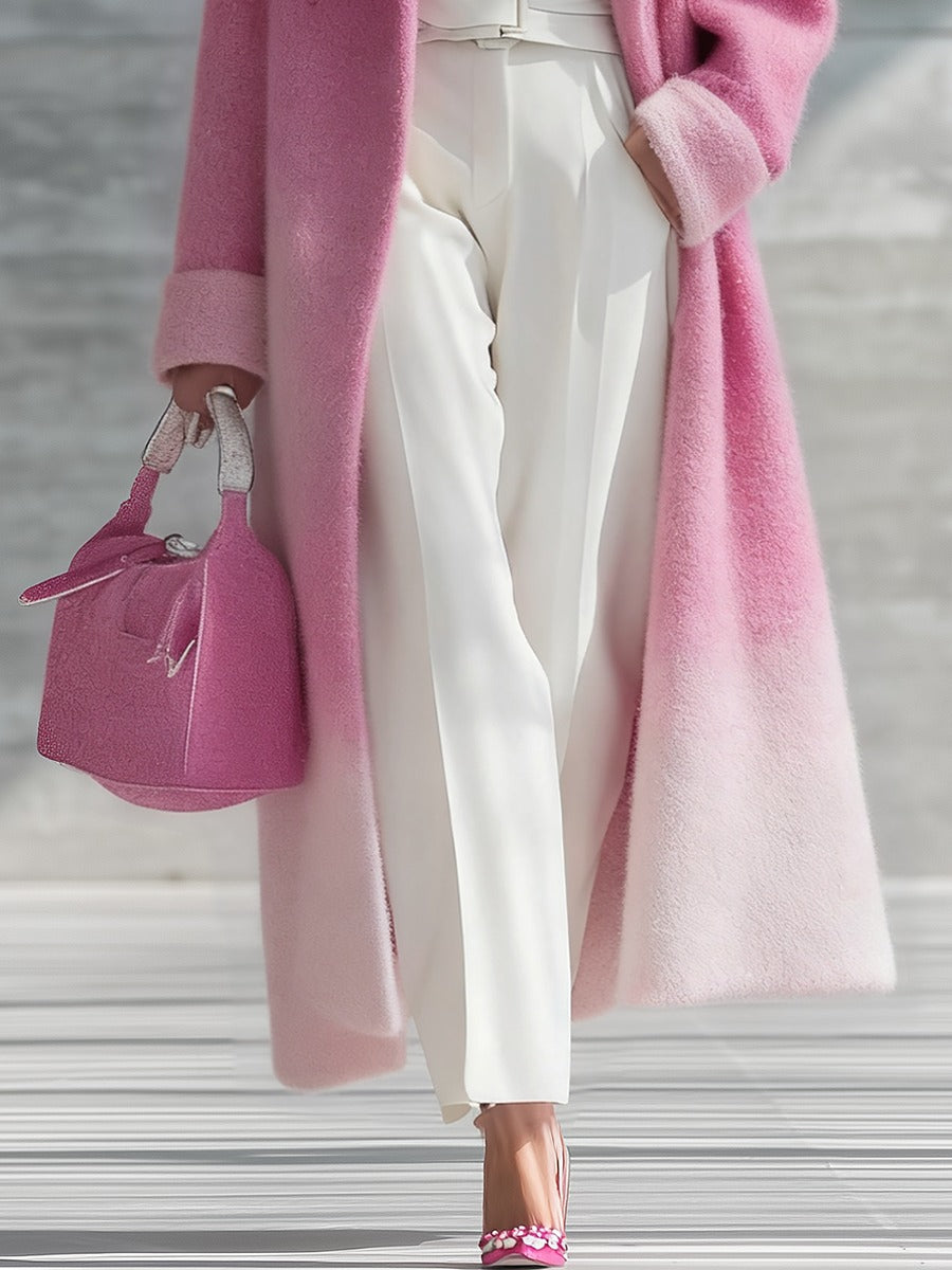 Urban Elegance Pink Gradient Long Coat