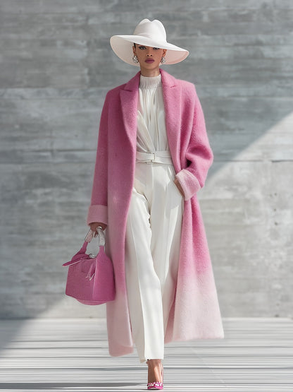 Urban Elegance Pink Gradient Long Coat