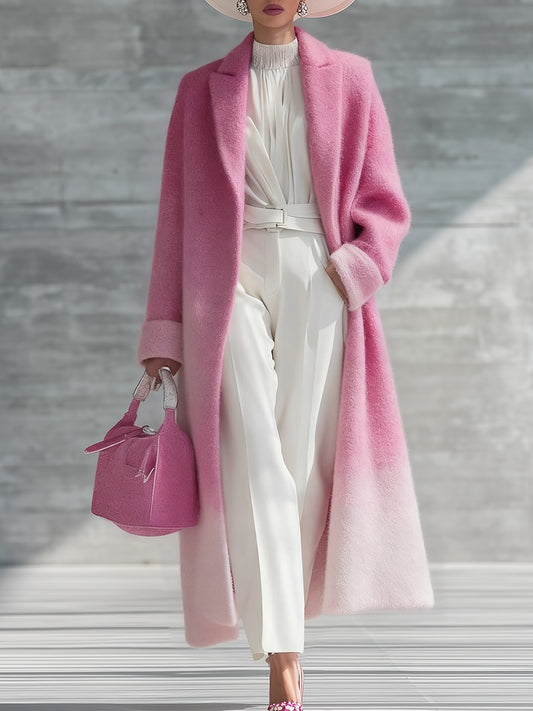Urban Elegance Pink Gradient Long Coat