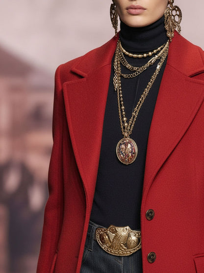 Lapel Single-breasted Leopard Print Wool Coat