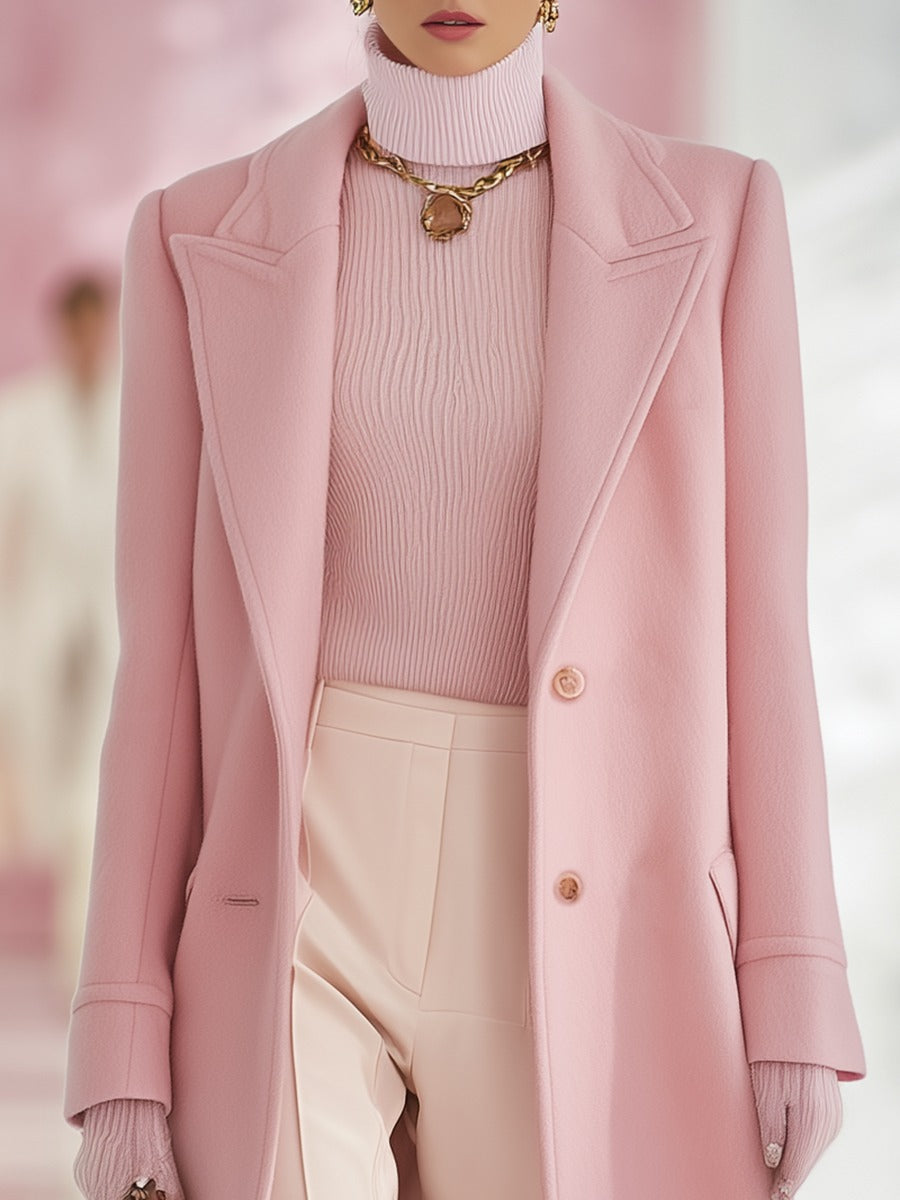 Elegant Classic Lapel Single-breasted Long Woolen Coat