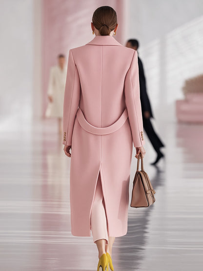 Elegant Classic Lapel Single-breasted Long Woolen Coat