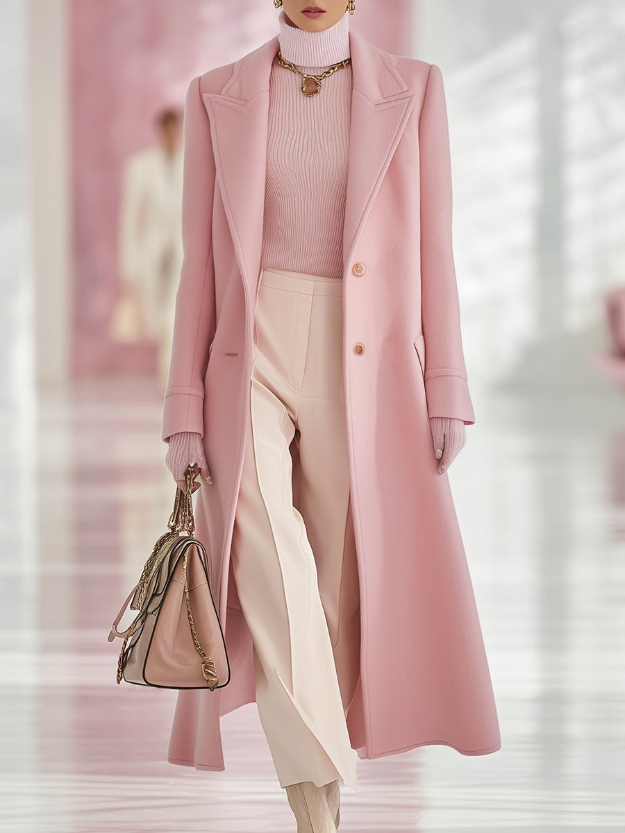 Elegant Classic Lapel Single-breasted Long Woolen Coat