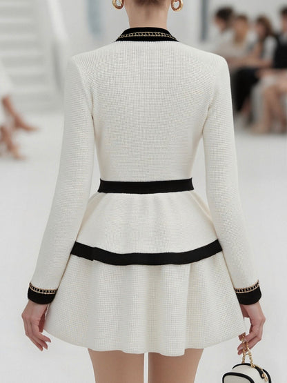 Elegant Urban High Quality Long Sleeve Top And Pleated Skirt Two Piece Set