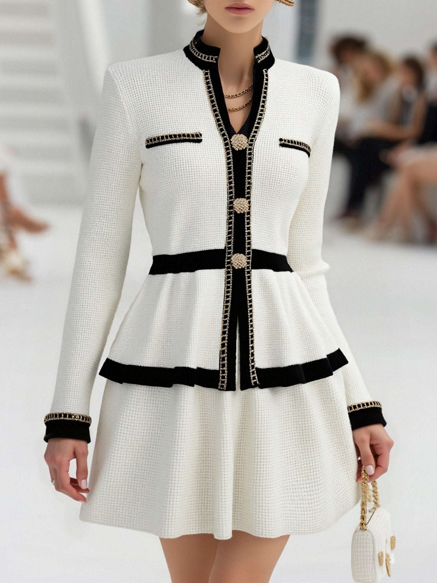 Elegant Urban High Quality Long Sleeve Top And Pleated Skirt Two Piece Set