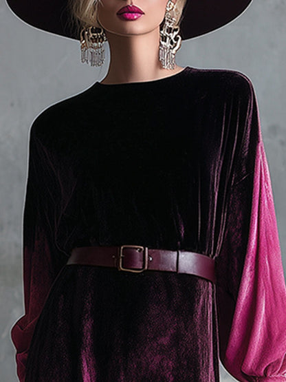 Elegant And Loose-fitting Black And Pink Gradient Velvet Maxi Dress