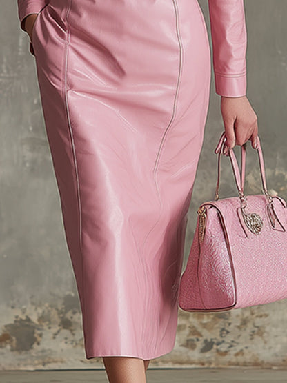 Elegant And Gentle Faux Leather Midi Dress