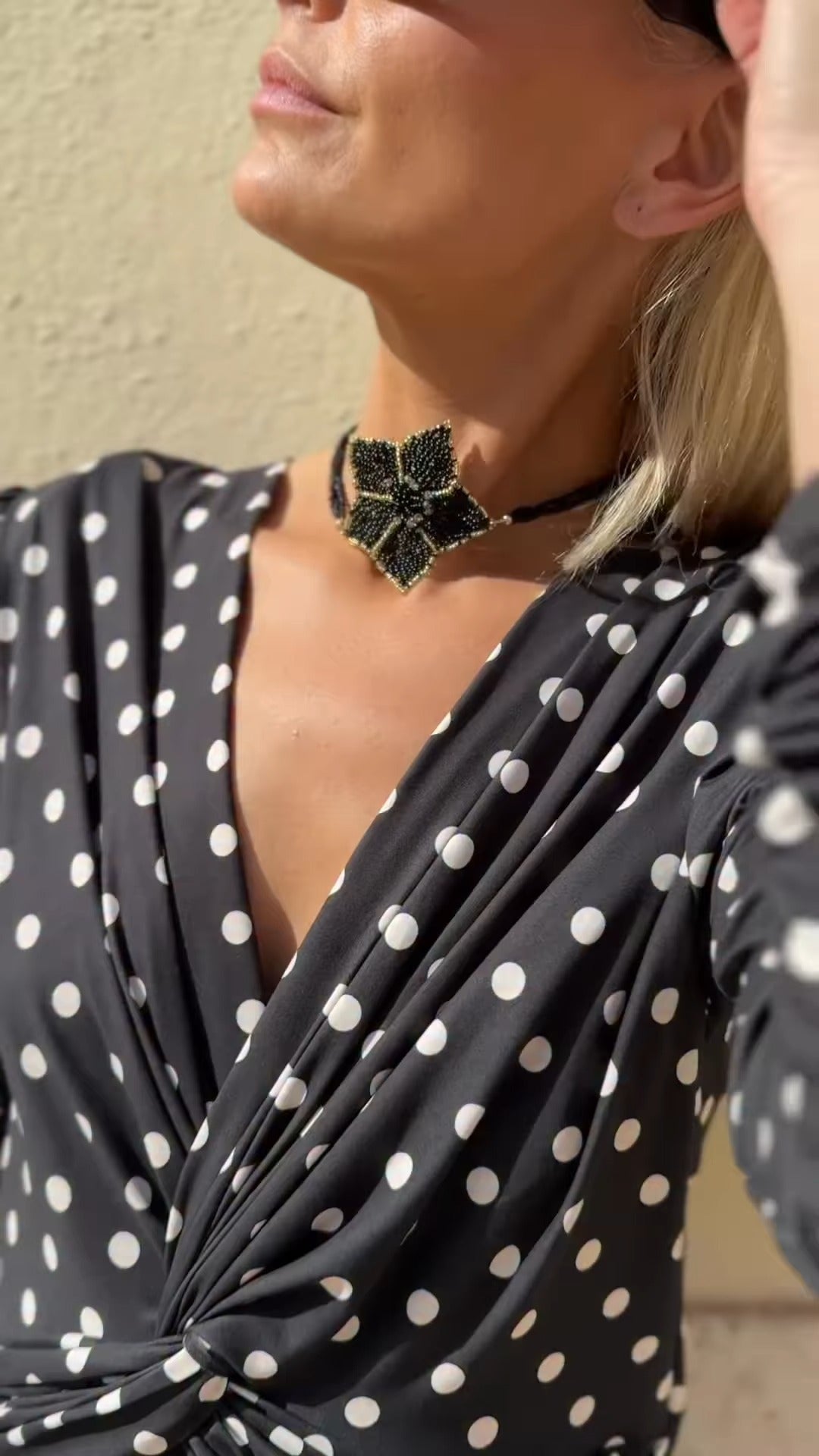 Black & White Polka Dot V-Neck Midi Dress