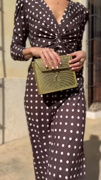 Dark Brown Polka Dot V-Neck Midi Dress