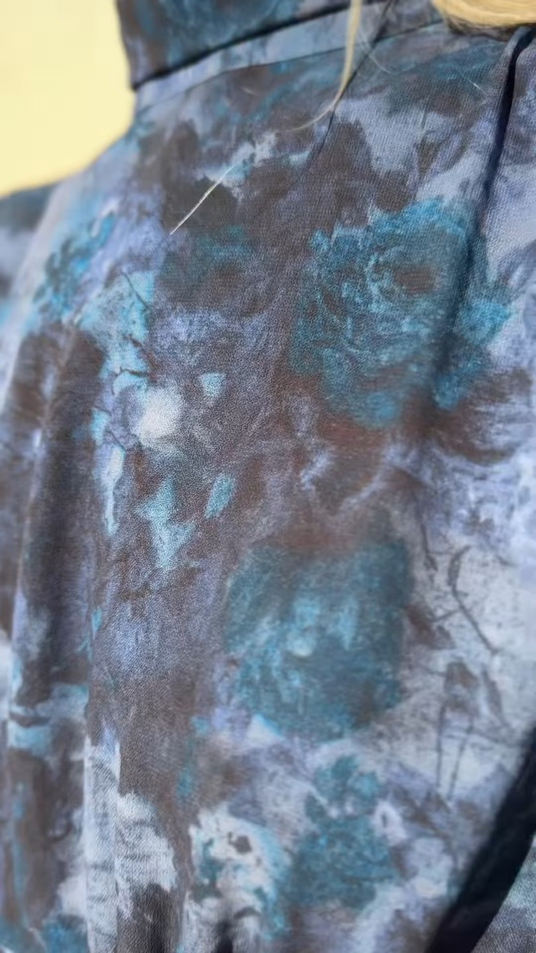 Navy Blue High-Neck Ruffled Midi Dress With Floral Print