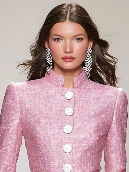 Elegant Stand-up Collar Single-breasted Tweed Jacket